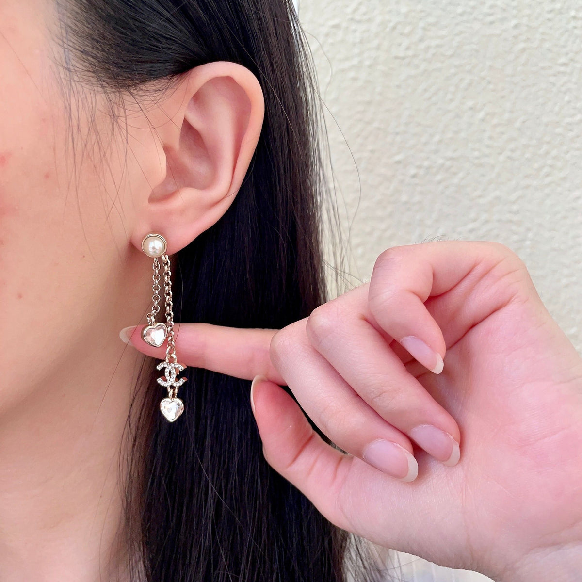 Double-C Emblem Crystal-Accent Statement Earrings – Heart Detail front product view