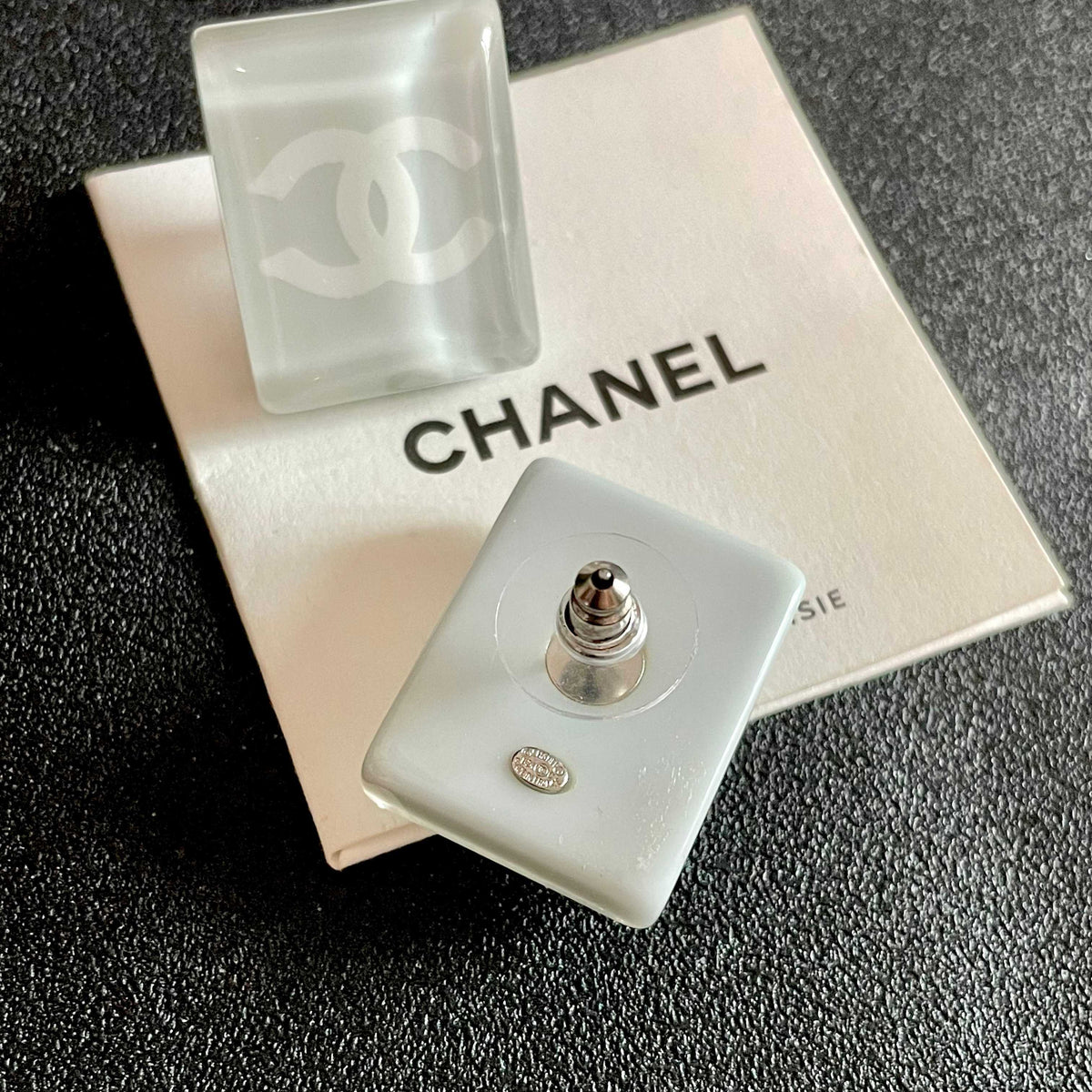 Double-C Emblem Stud Earrings in Polished Metal-Tone – Design 268 main product view