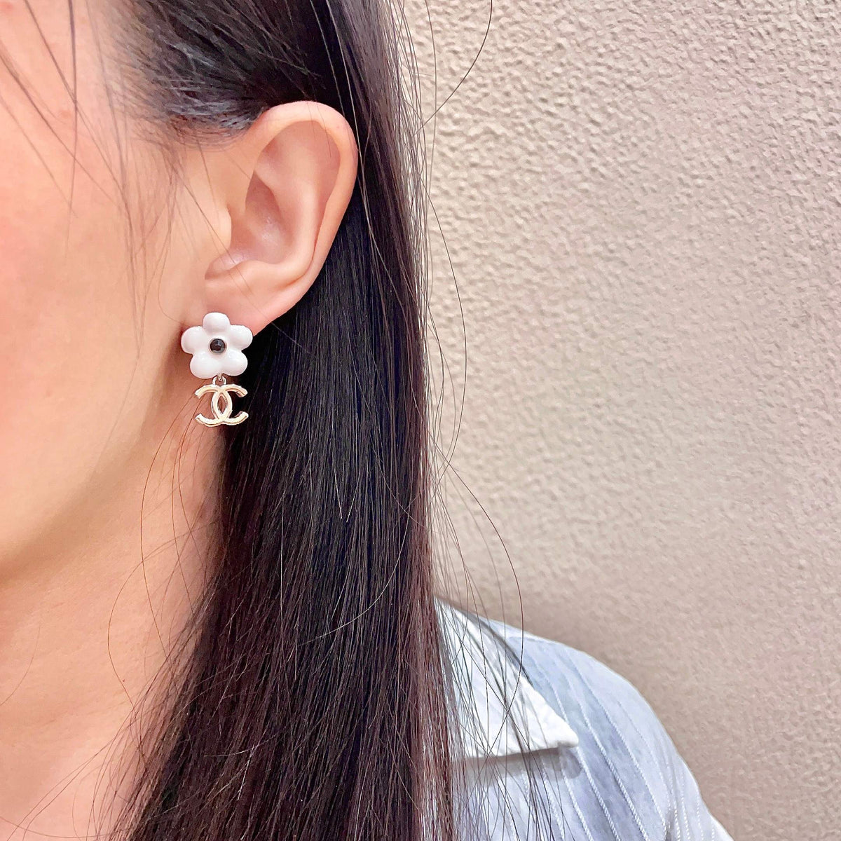 Camellia Statement Earrings in Polished Metal-Tone – Camellia Detail – Design 004 detail view