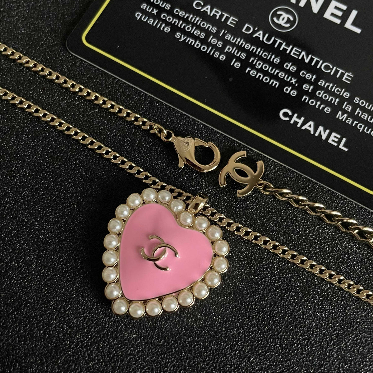 Double-C Emblem Pearl-Detail Pendant Necklace – Pearl Detail – Design 094 main product view