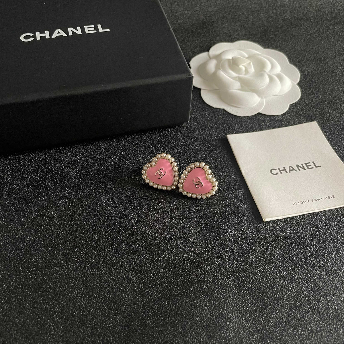 Double-C Emblem Pearl-Detail Stud Earrings – Pearl Detail – Design 018 styled product view