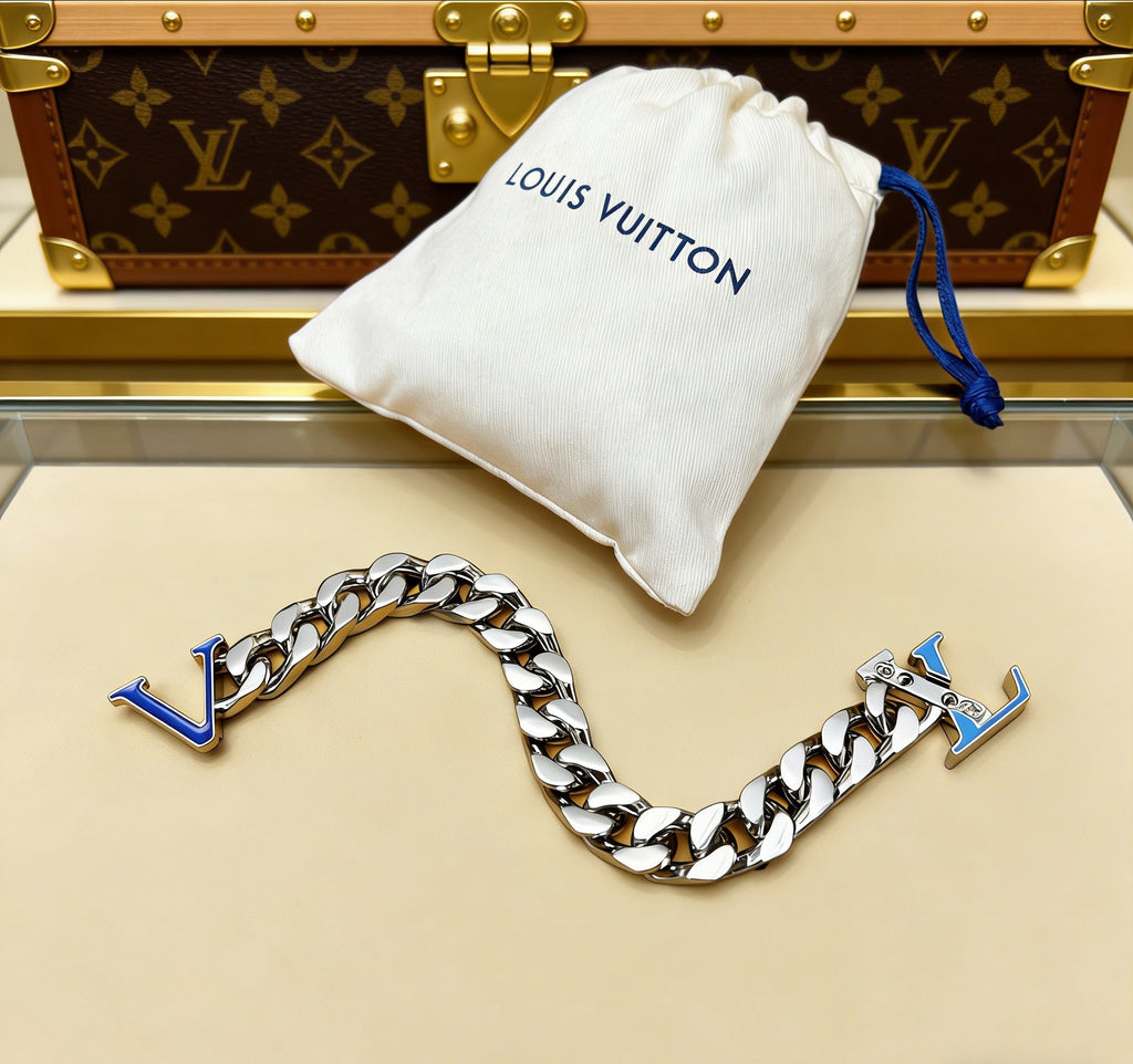 Letter Bracelet in Polished Metal-Tone – Blue Detail detail view