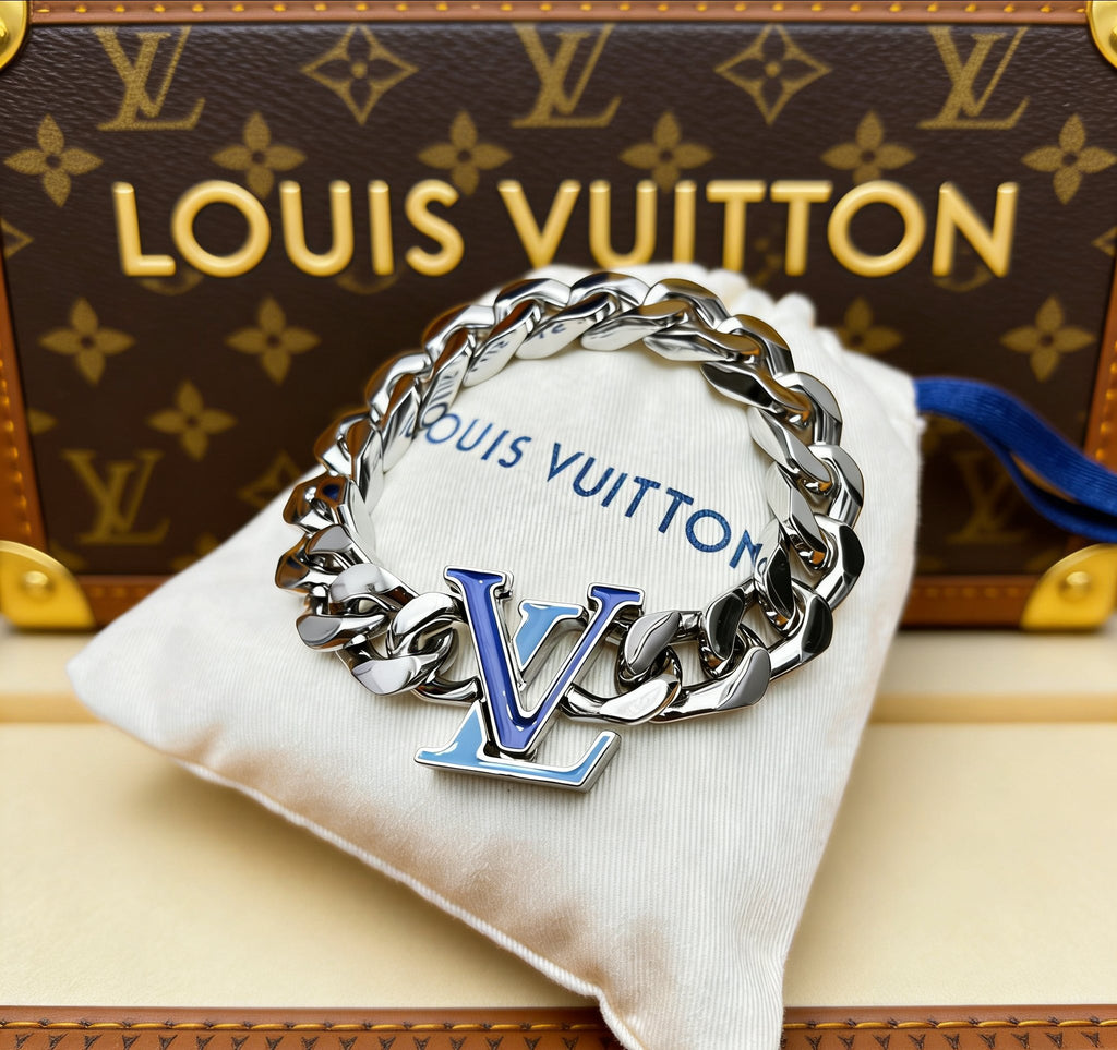 Letter Bracelet in Polished Metal-Tone – Blue Detail main product view
