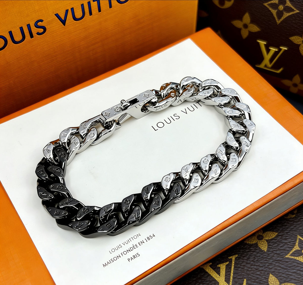 Signature Emblem Bracelet in Polished Metal-Tone – Black Detail detail view