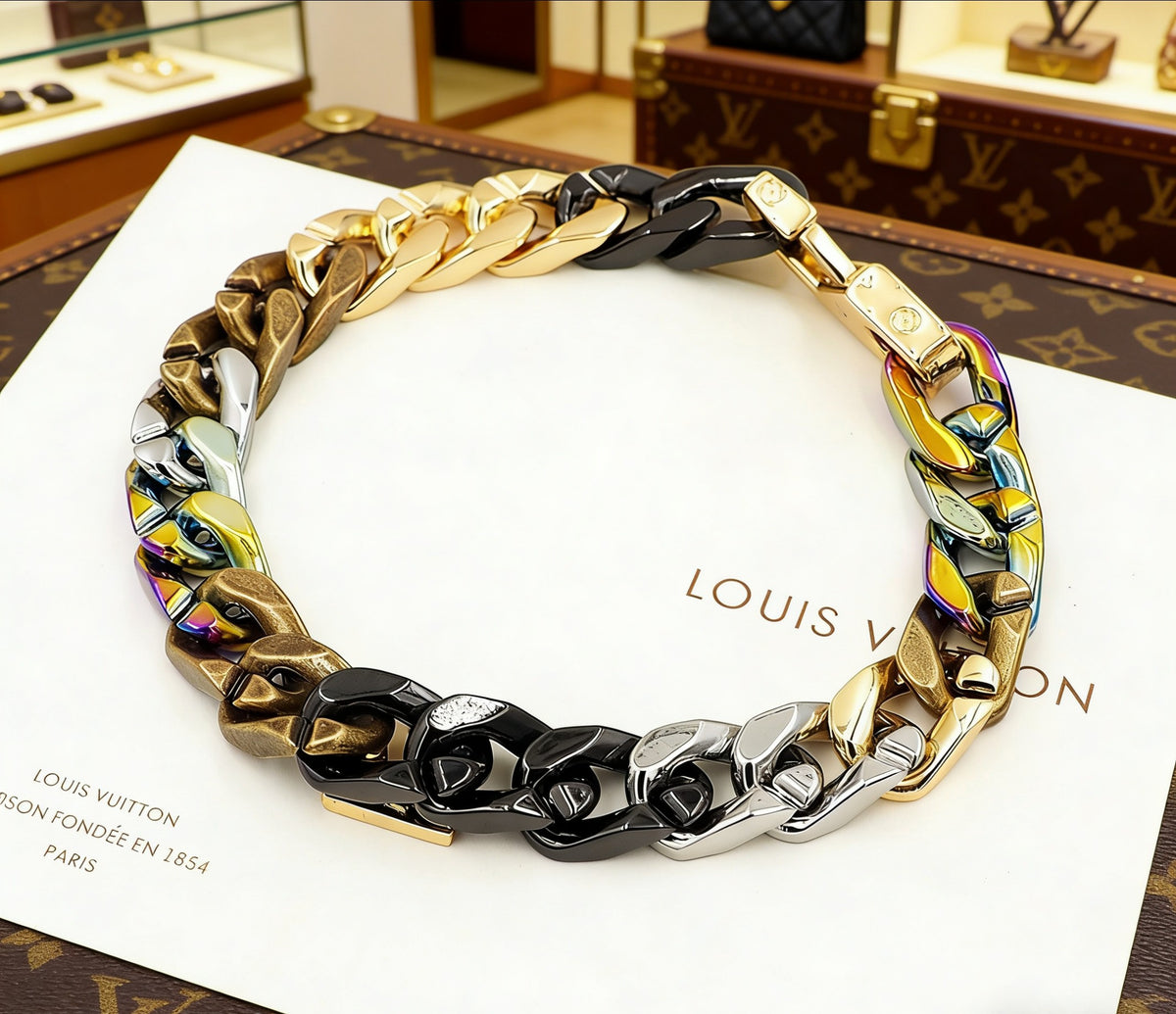 Letter Emblem Bracelet in Polished Metal-Tone – Design 014 detail view