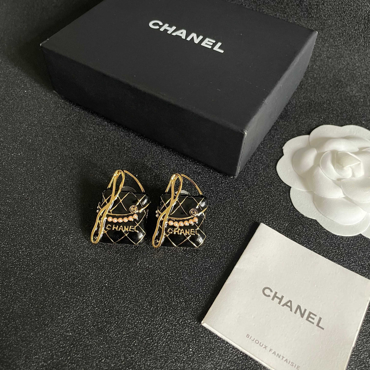Double-C Emblem Stud Earrings in Polished Metal-Tone – Design 337 close-up detail