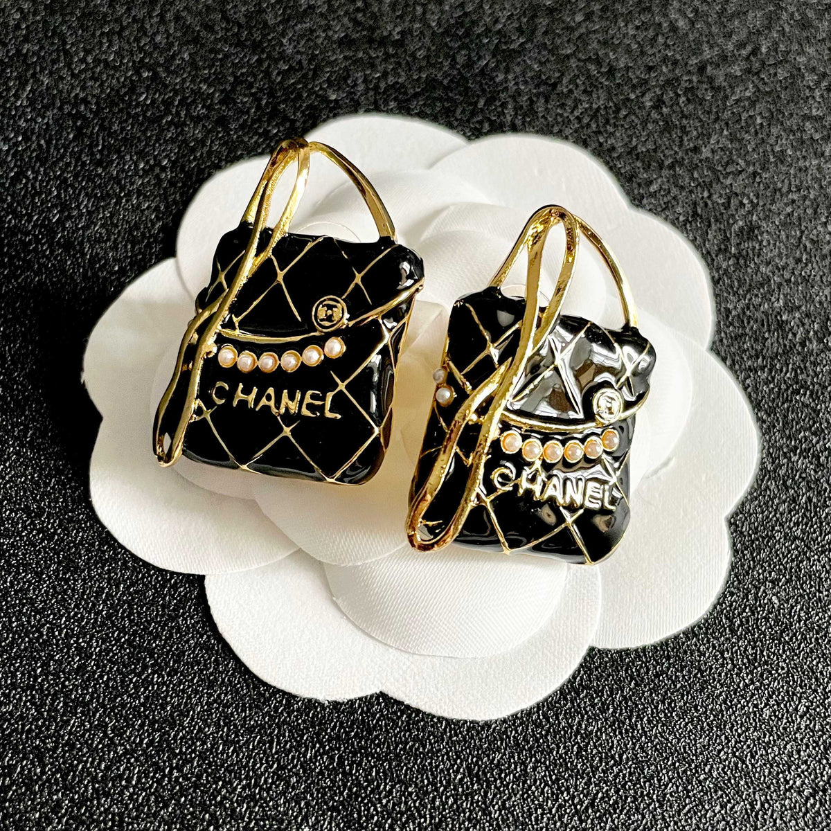 Double-C Emblem Stud Earrings in Polished Metal-Tone – Design 337 front product view