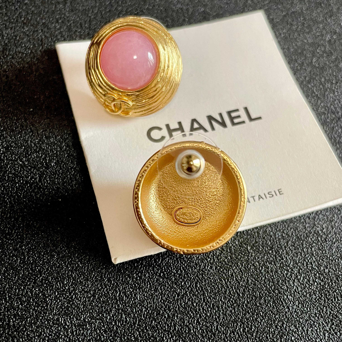 Double-C Emblem Stud Earrings in Polished Metal-Tone – Design 342 main product view