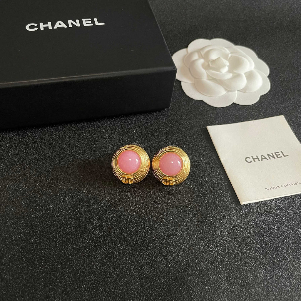 Double-C Emblem Stud Earrings in Polished Metal-Tone – Design 342 styled product view