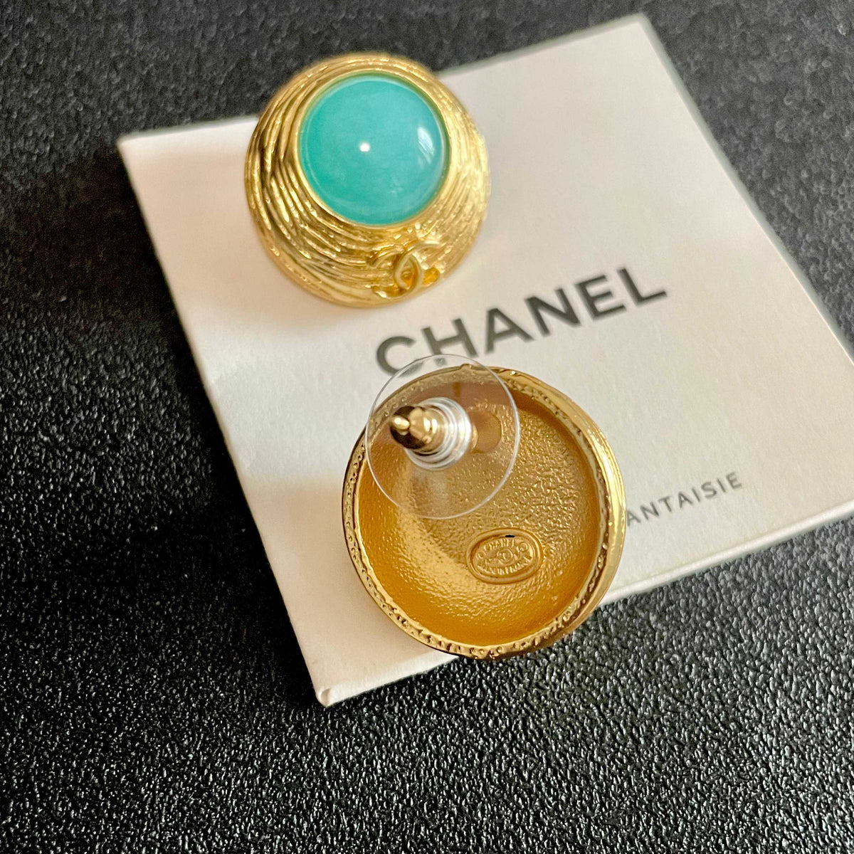 Double-C Emblem Stud Earrings in Polished Metal-Tone – Design 341 main product view