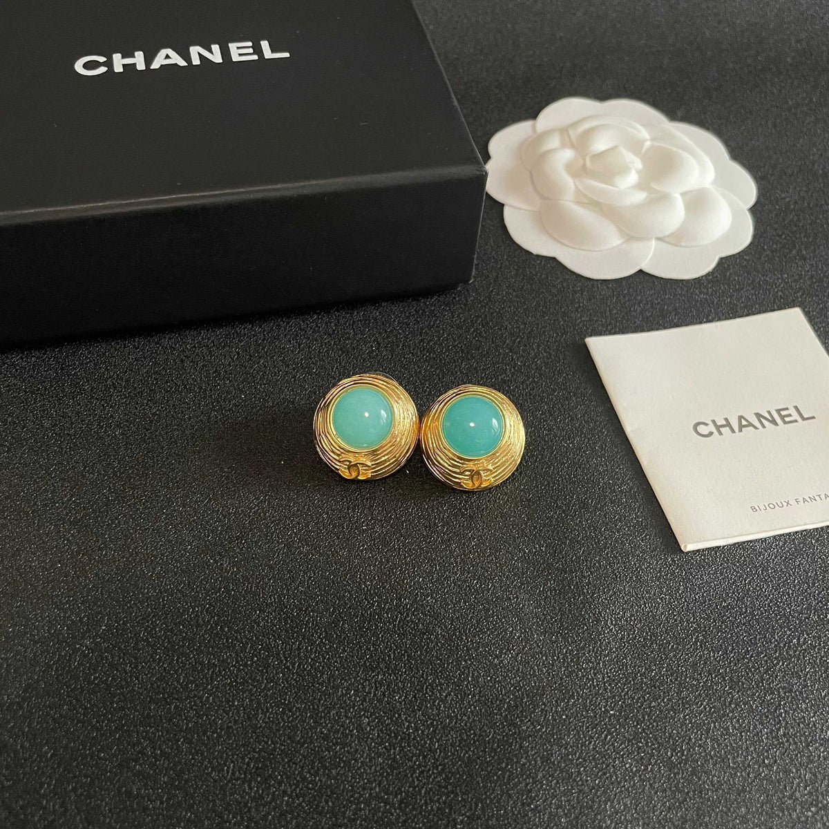 Double-C Emblem Stud Earrings in Polished Metal-Tone – Design 280 styled product view