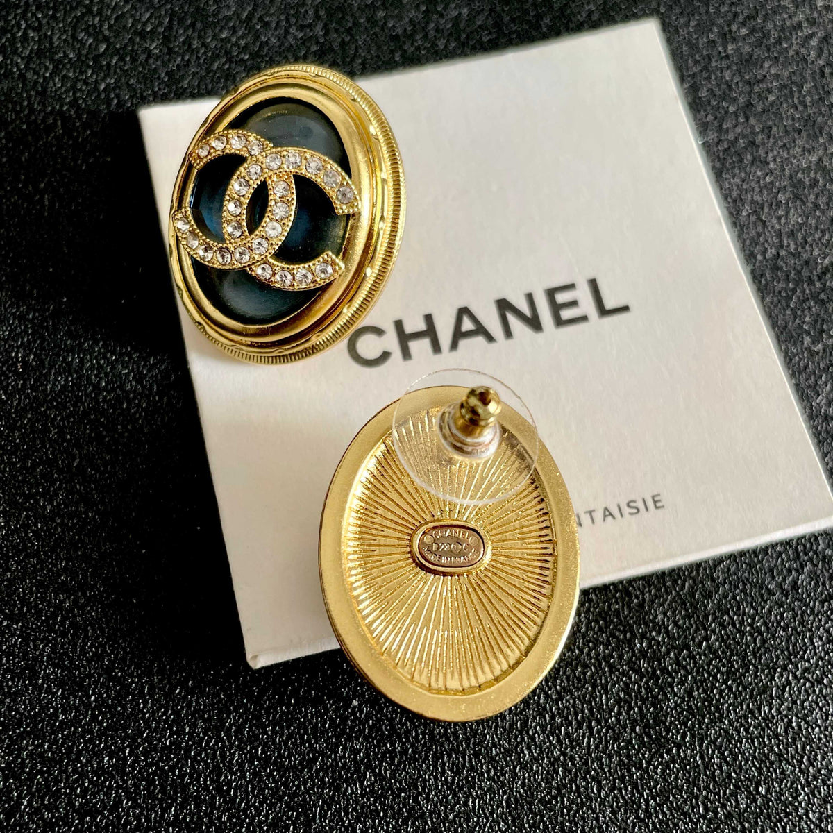 Double-C Emblem Crystal-Accent Stud Earrings – Design 054 main product view
