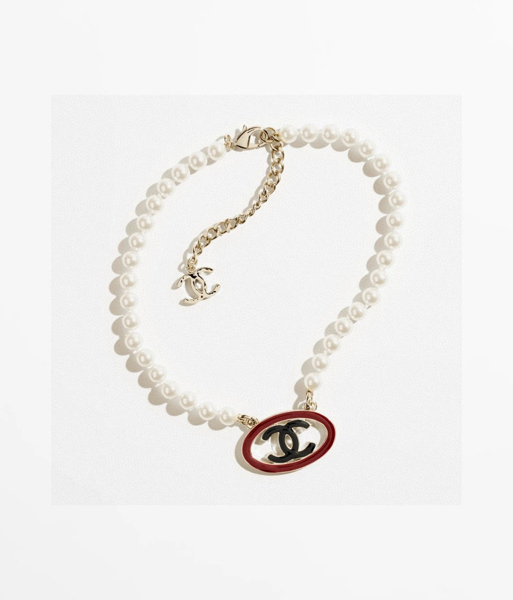 Double-C Emblem Pearl-Detail Pendant Necklace – Pearl Detail – Design 078 main product view