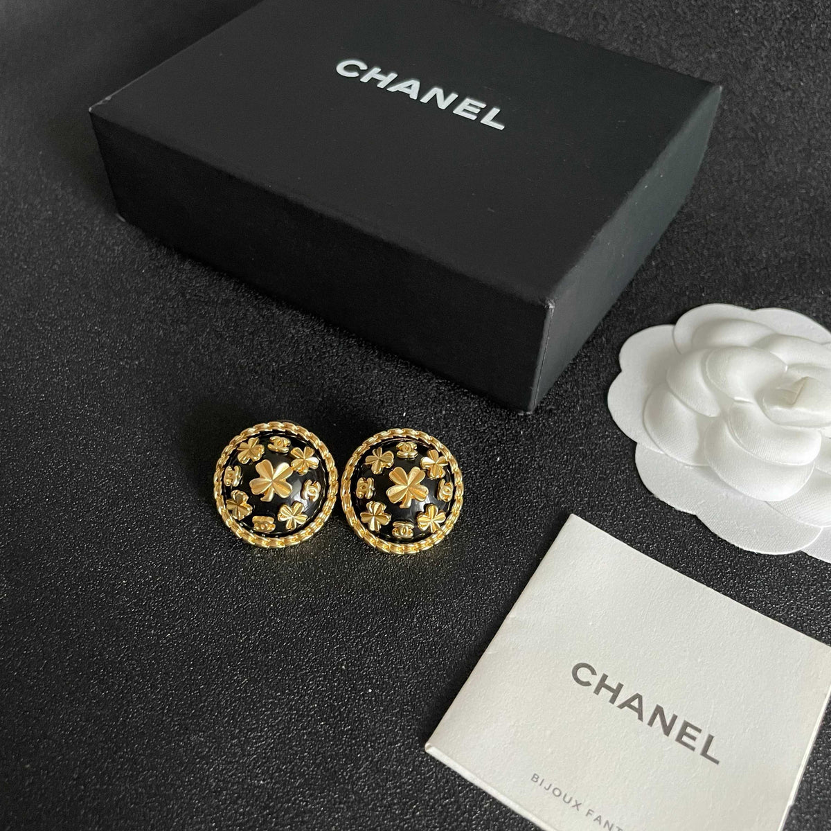 Camellia Stud Earrings in Polished Metal-Tone – Camellia Detail – Design 057 close-up detail