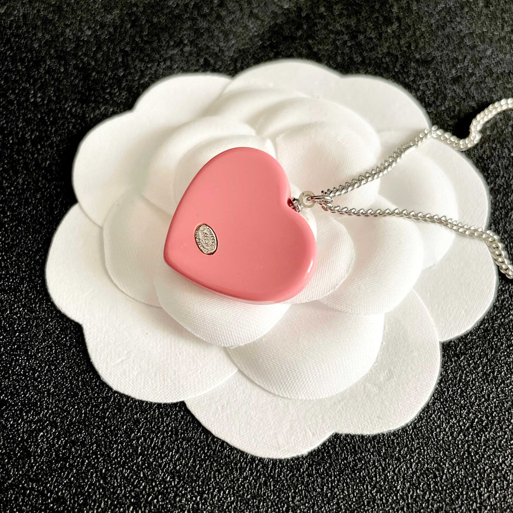 Double-C Emblem Pendant Necklace in Polished Metal-Tone – Heart Detail front product view