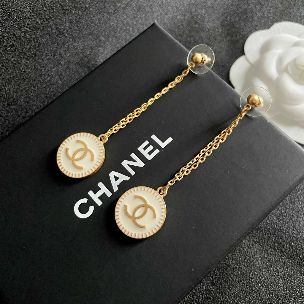 Double-C Emblem Statement Earrings in Polished Metal-Tone – Design 077 front product view