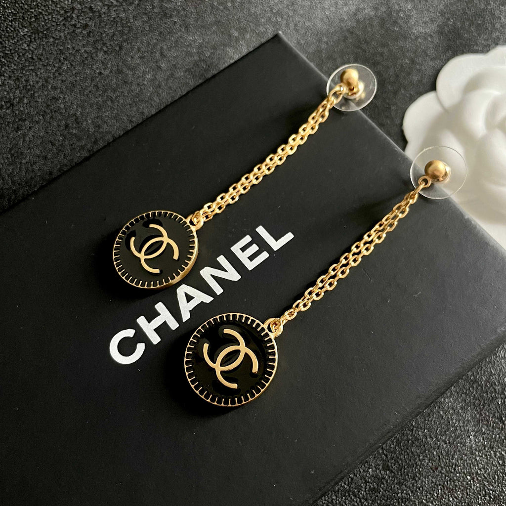Double-C Emblem Statement Earrings in Polished Metal-Tone – Design 008 detail view