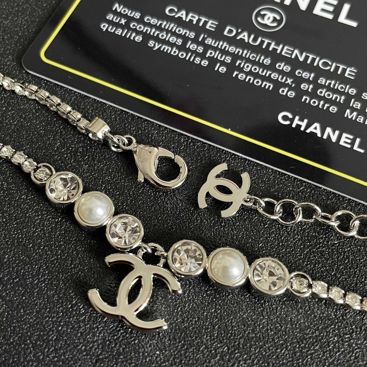 Double-C Emblem Pearl-Detail Pendant Necklace – Pearl Detail – Design 132 main product view