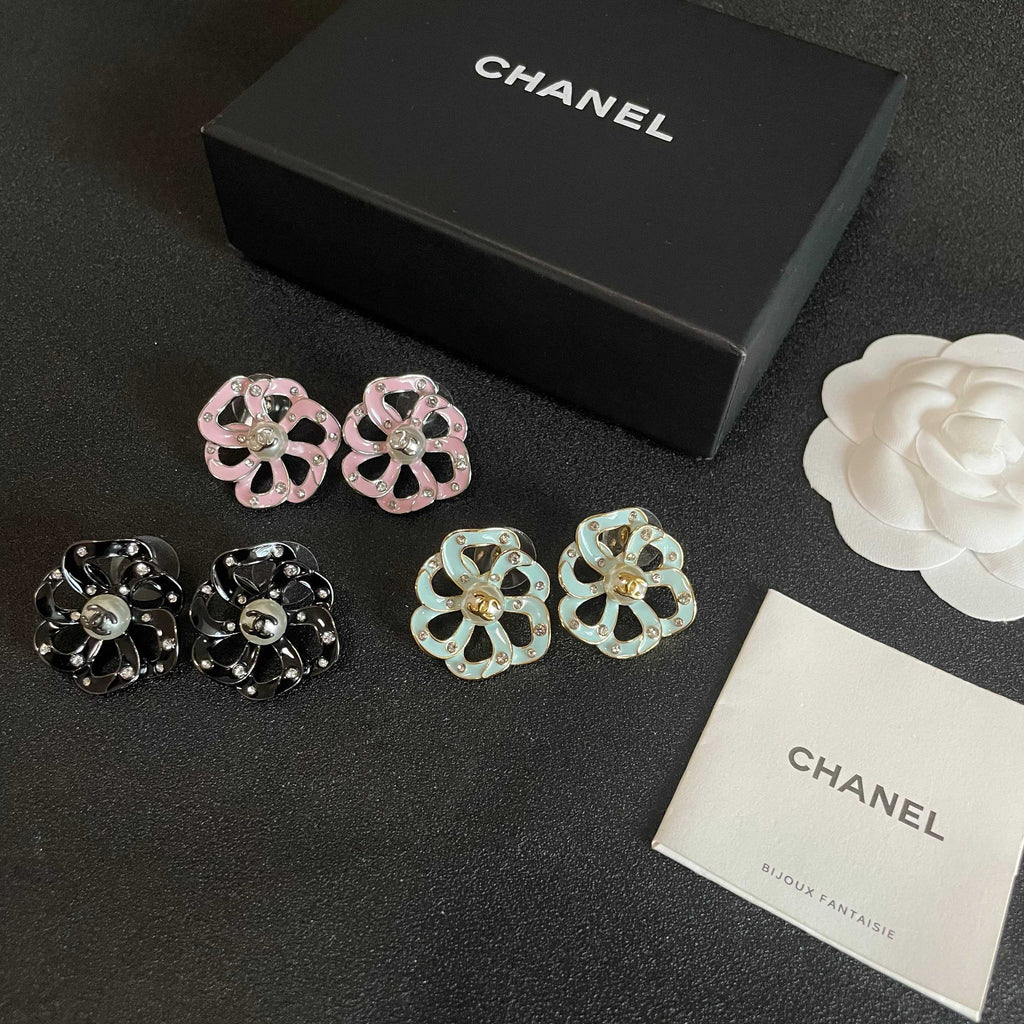 Camellia Stud Earrings in Polished Metal-Tone – Camellia Detail – Design 027 side detail