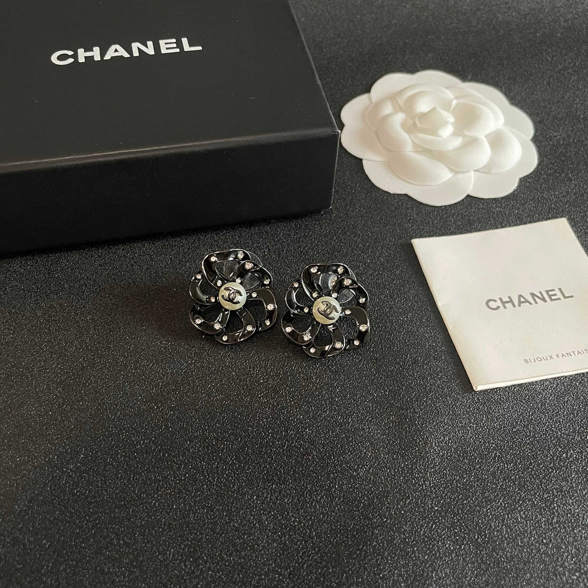 Camellia Stud Earrings in Polished Metal-Tone – Camellia Detail – Design 029 styled product view