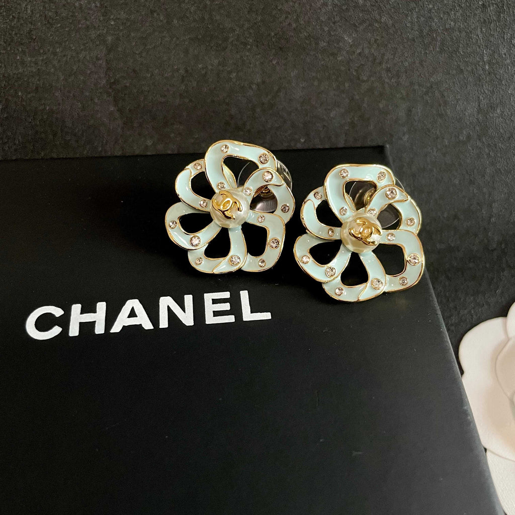 Camellia Stud Earrings in Polished Metal-Tone – Camellia Detail – Design 028 detail view