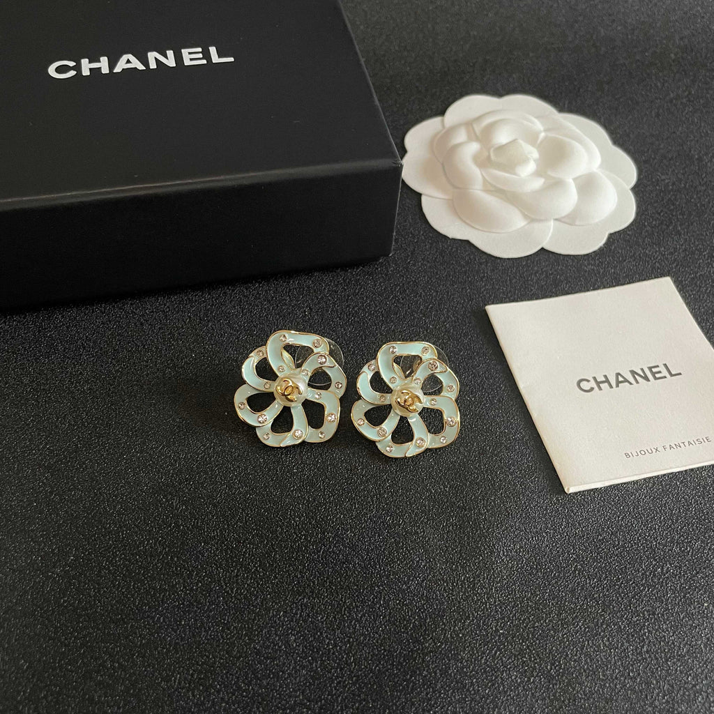 Camellia Stud Earrings in Polished Metal-Tone – Camellia Detail – Design 028 styled product view