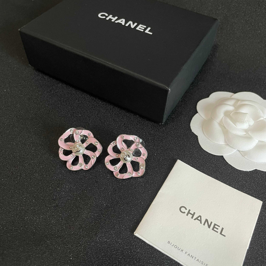 Camellia Stud Earrings in Polished Metal-Tone – Camellia Detail – Design 027 close-up detail