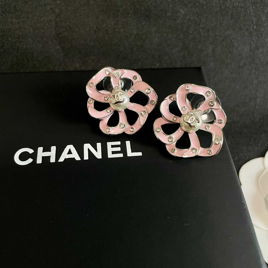 Camellia Stud Earrings in Polished Metal-Tone – Camellia Detail – Design 027 detail view