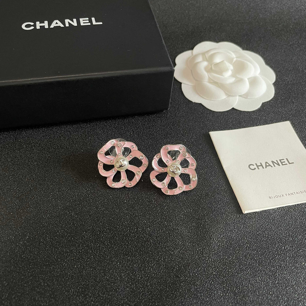 Camellia Stud Earrings in Polished Metal-Tone – Camellia Detail – Design 006 styled product view