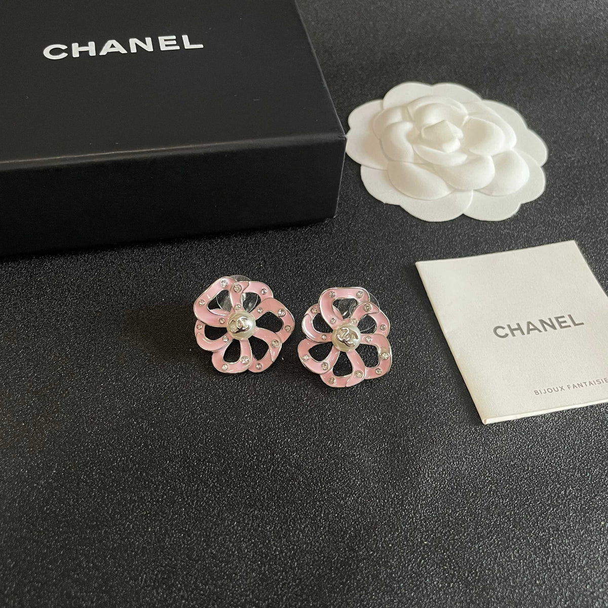 Camellia Stud Earrings in Polished Metal-Tone – Camellia Detail – Design 013 styled product view