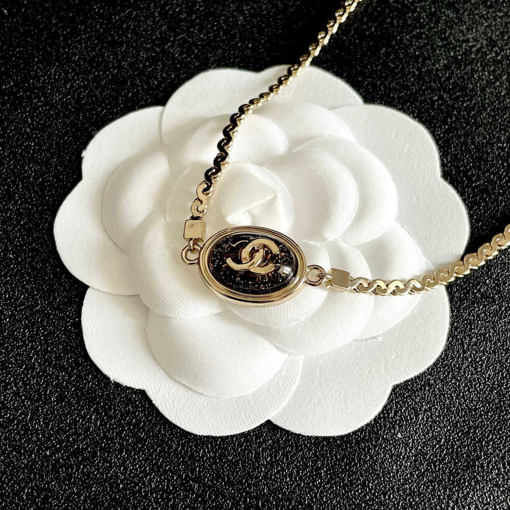 Double-C Emblem Pendant Necklace in Polished Metal-Tone – Design 013 main product view