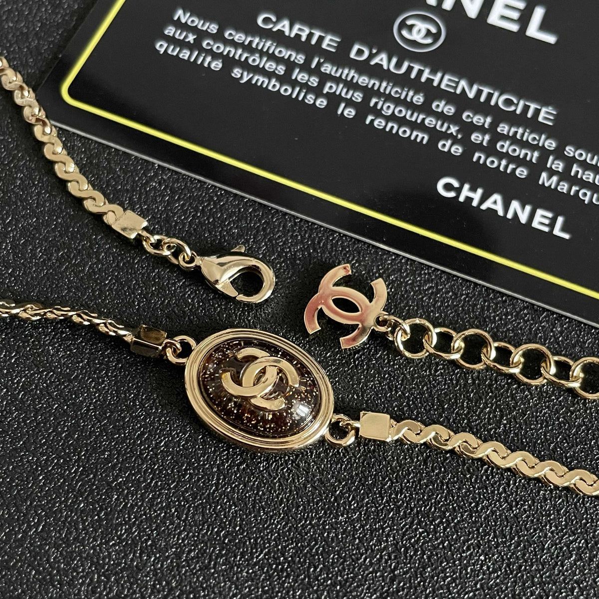 Double-C Emblem Pendant Necklace in Polished Metal-Tone – Design 013 front product view