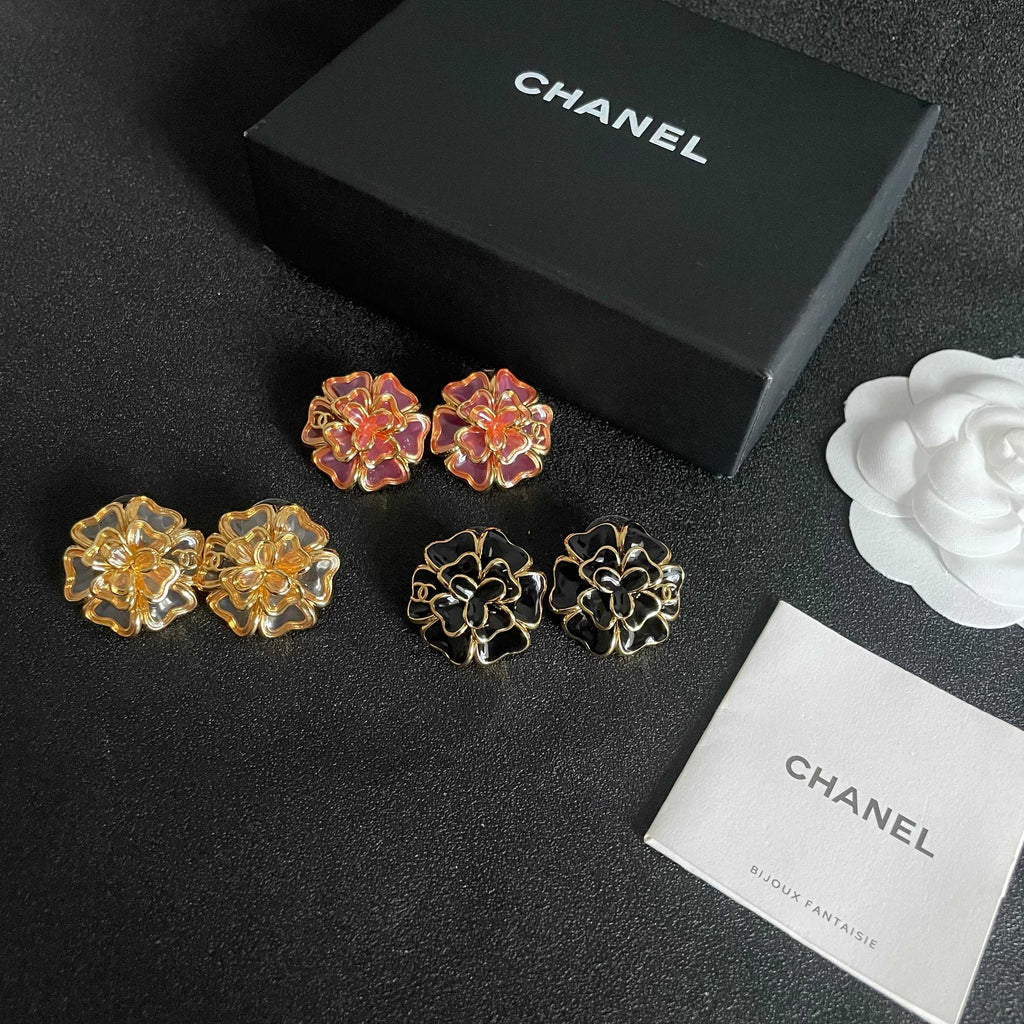 Camellia Stud Earrings in Polished Metal-Tone – Camellia Detail – Design 024 side detail