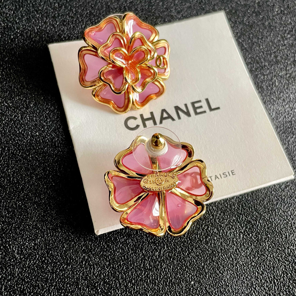 Camellia Stud Earrings in Polished Metal-Tone – Camellia Detail – Design 024 main product view