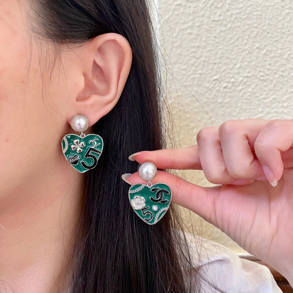 Double-C Emblem Pearl-Detail Statement Earrings – Pearl Detail – Design 009 main product view