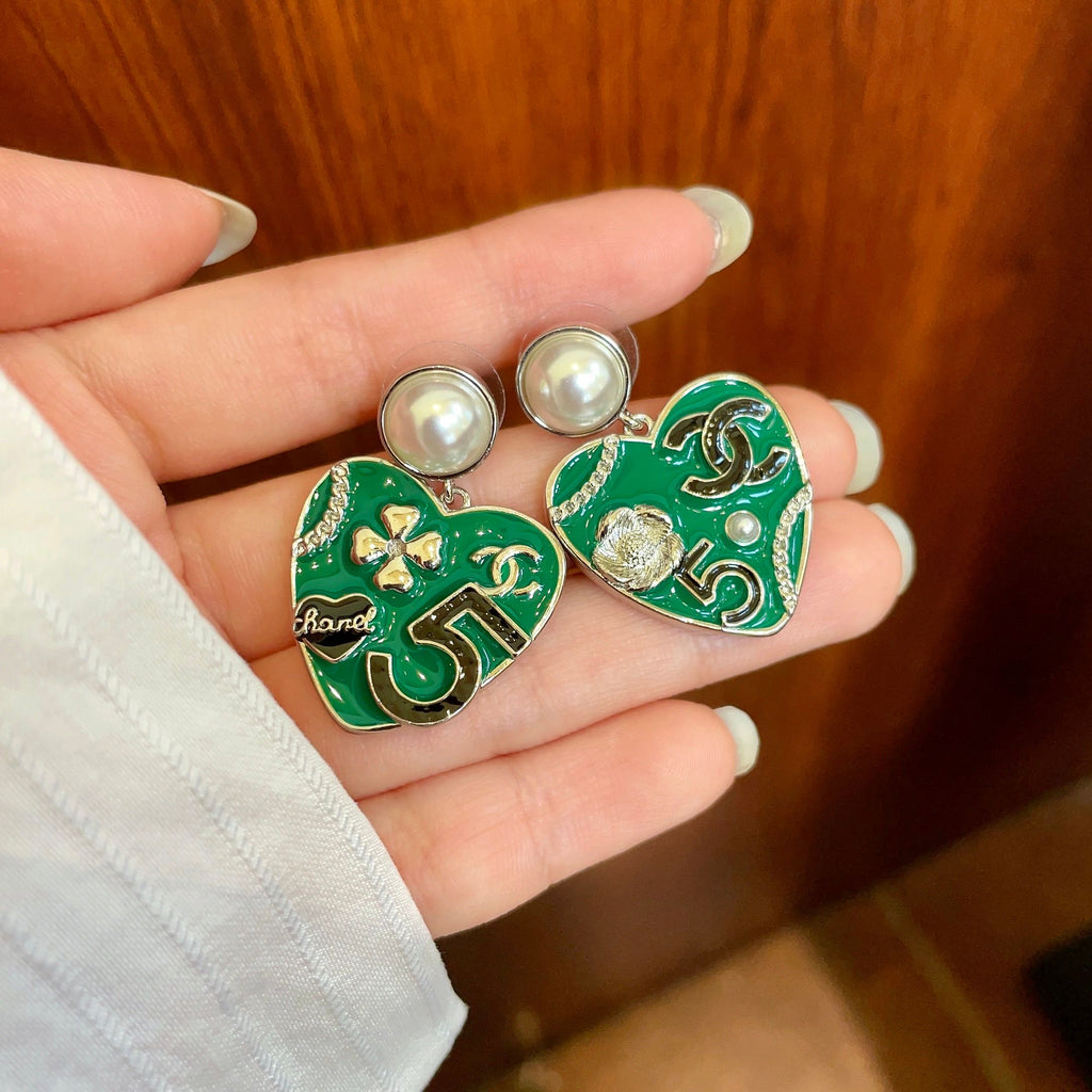 Double-C Emblem Pearl-Detail Statement Earrings – Pearl Detail – Design 009 side detail