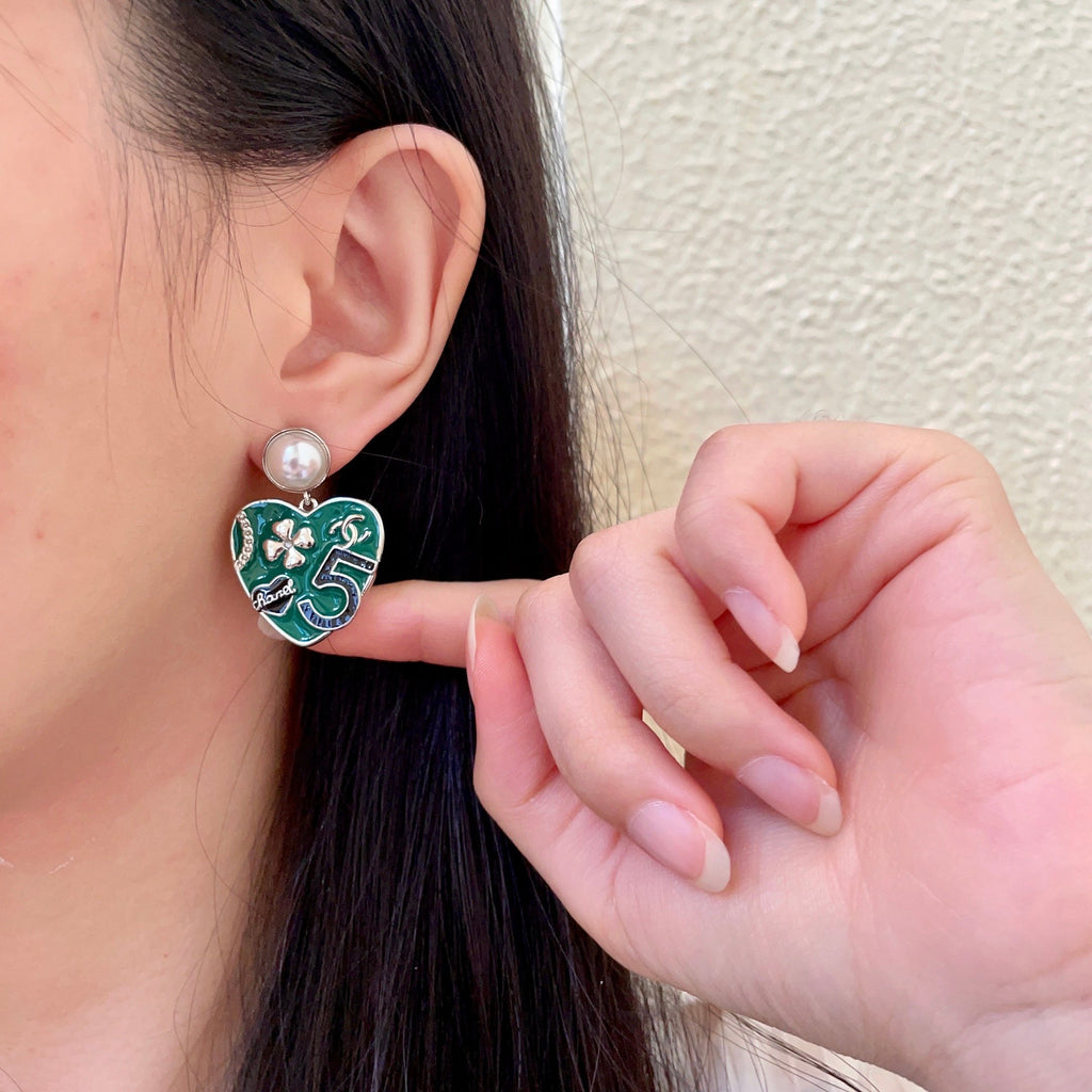 Double-C Emblem Pearl-Detail Statement Earrings – Pearl Detail – Design 007 front product view