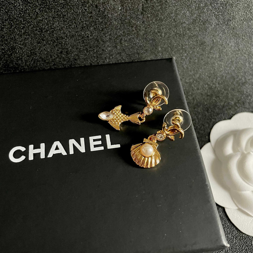 Double-C Emblem Statement Earrings in Polished Metal-Tone – Design 021 detail view