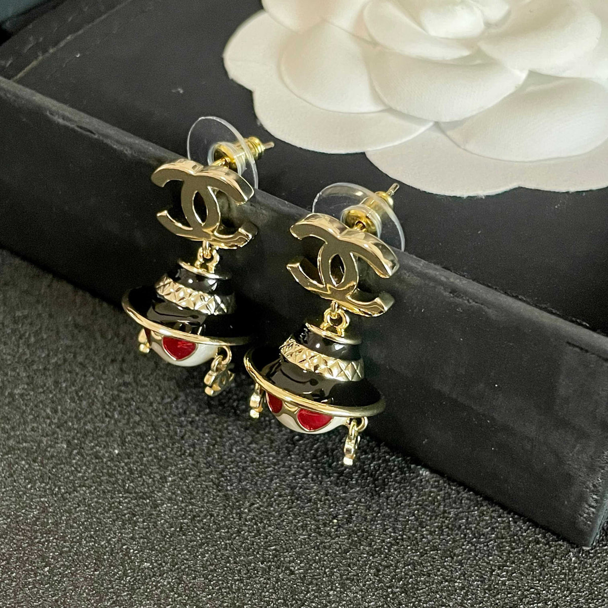 Signature Emblem Statement Earrings in Polished Metal-Tone – Design 026 detail view