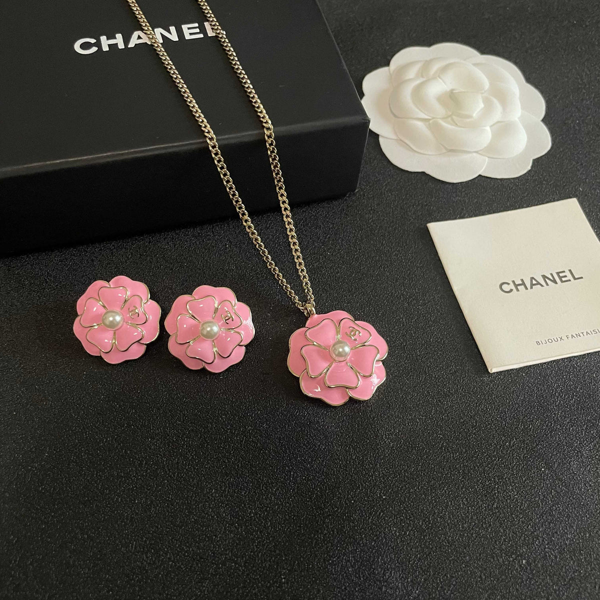 Camellia Pendant Necklace in Polished Metal-Tone – Camellia Detail – Design 011 styled product view