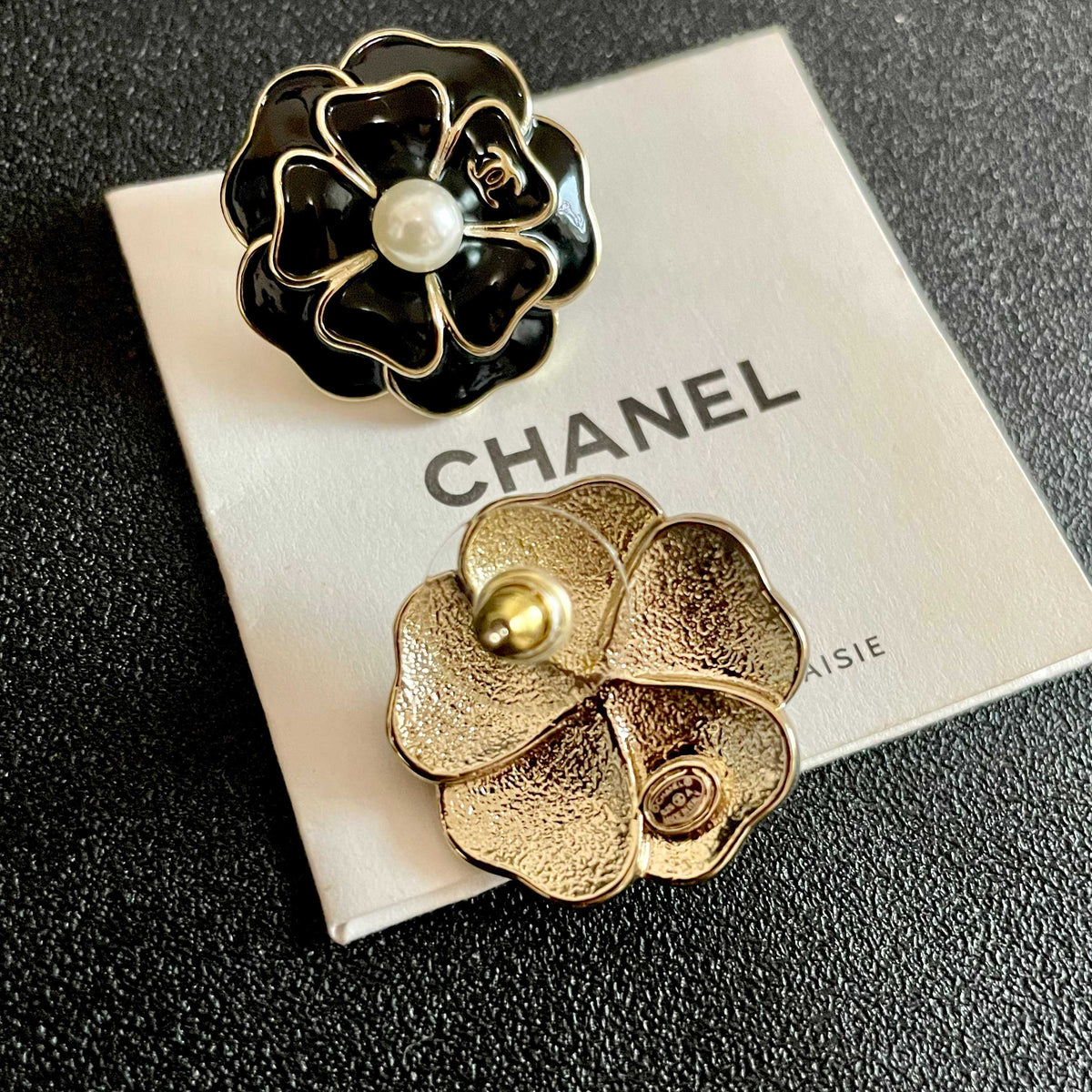 Camellia Stud Earrings in Polished Metal-Tone – Camellia Detail – Design 022 main product view