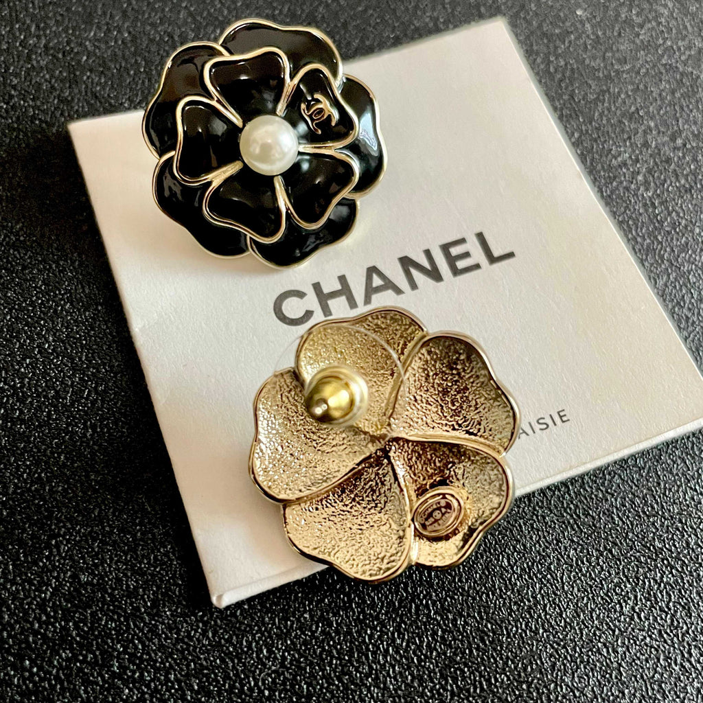 Camellia Stud Earrings in Polished Metal-Tone – Camellia Detail – Design 016 main product view