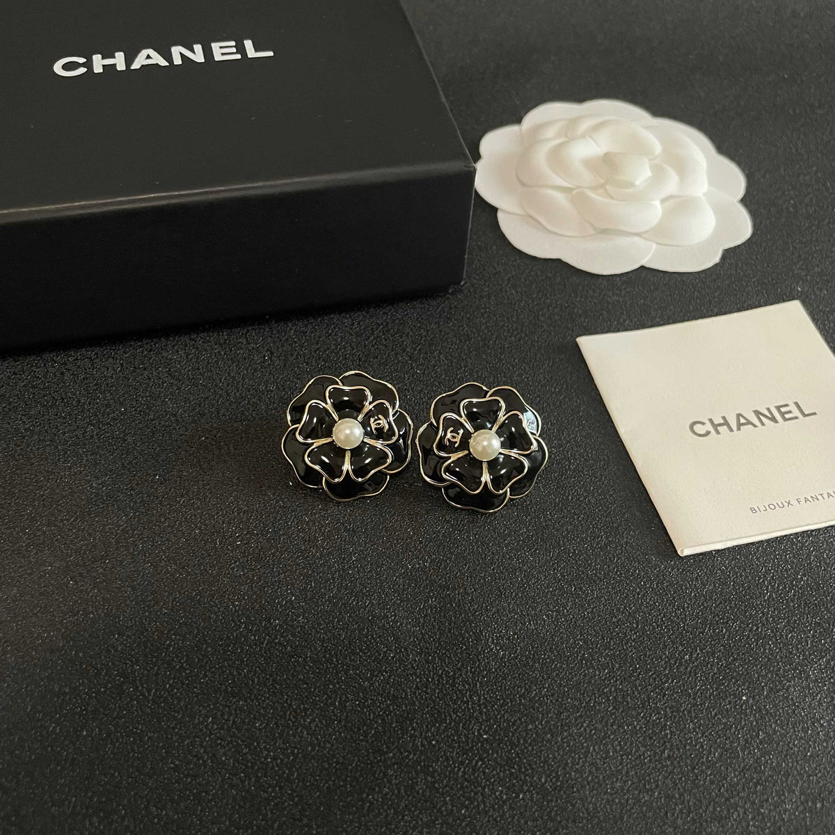 Camellia Stud Earrings in Polished Metal-Tone – Camellia Detail – Design 022 styled product view