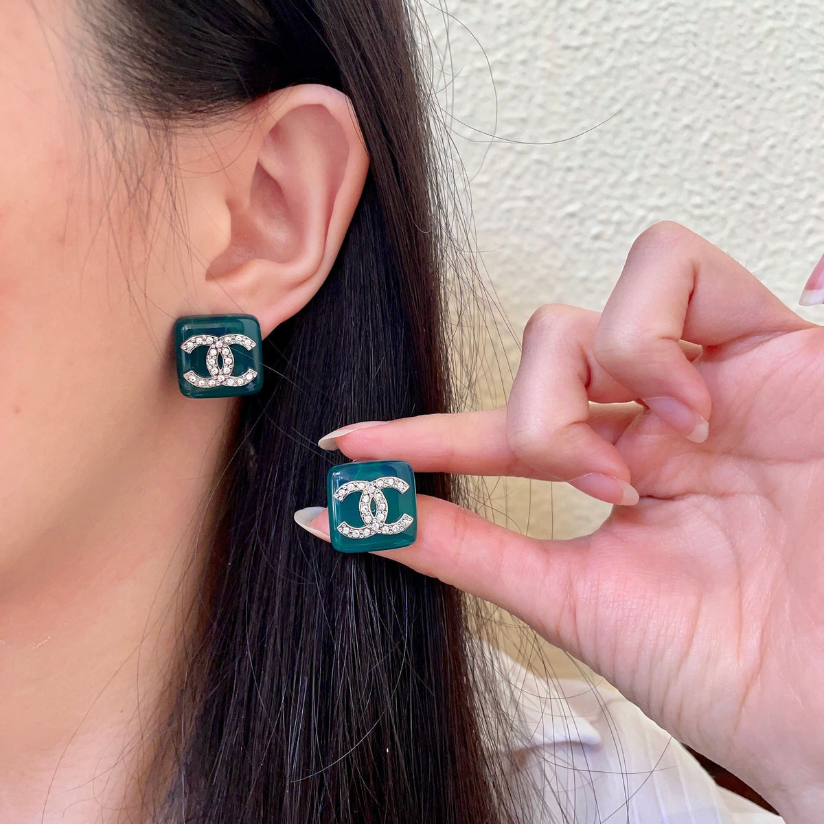 Double-C Emblem Crystal-Accent Stud Earrings – Design 004 main product view