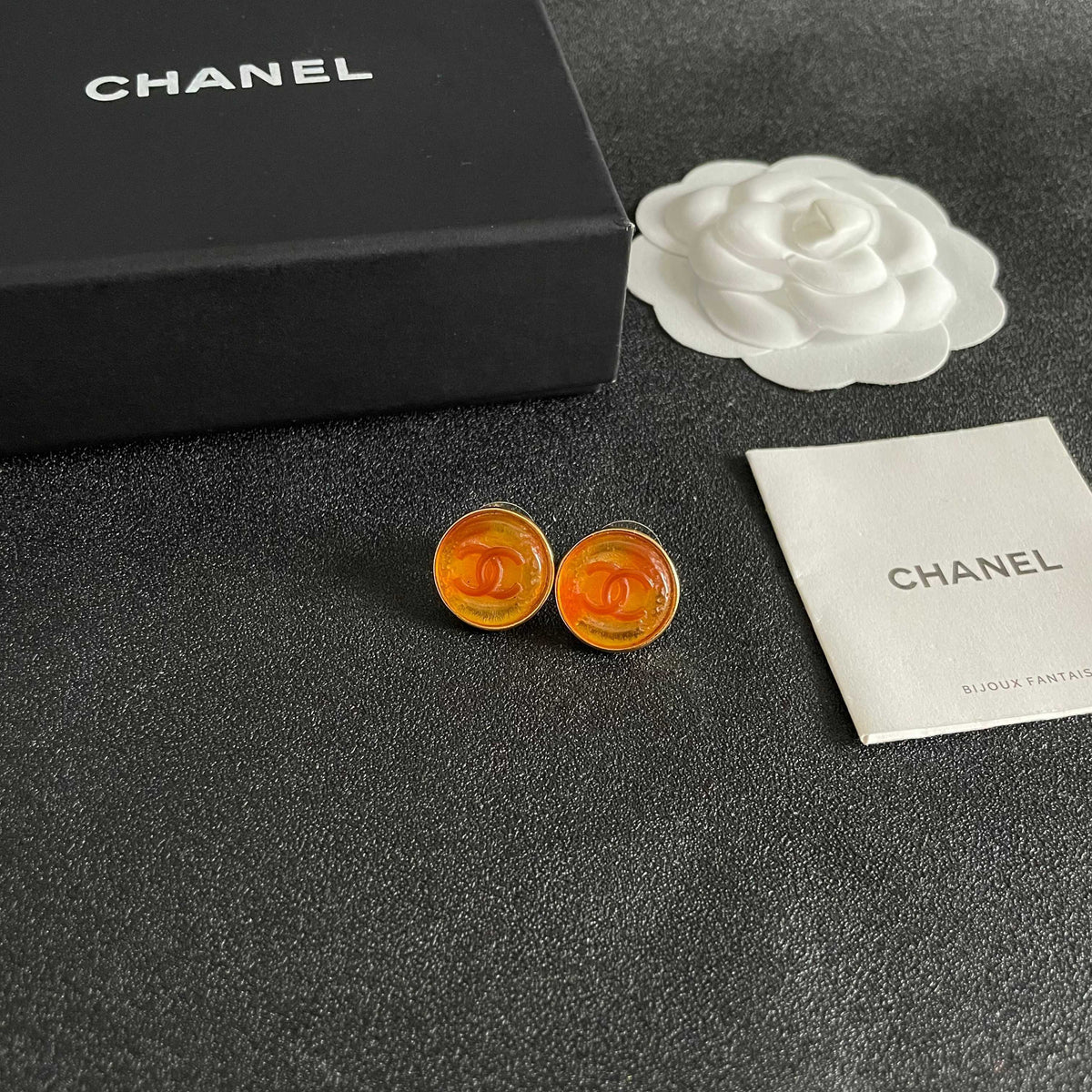 Double-C Emblem Stud Earrings in Polished Metal-Tone – Design 143 styled product view