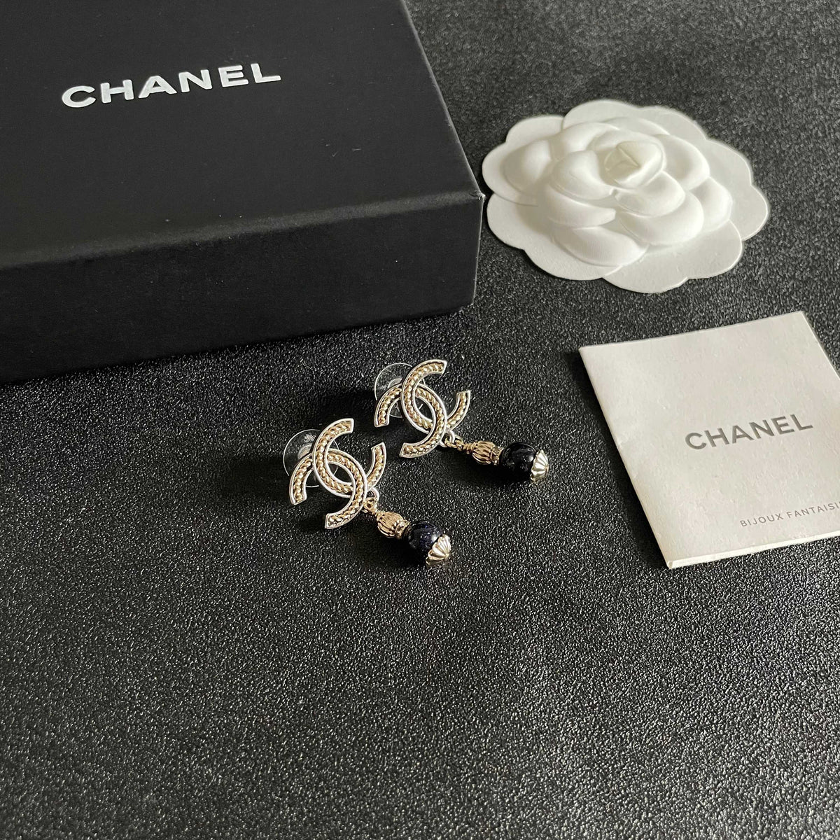 Double-C Emblem Statement Earrings in Polished Metal-Tone – Design 015 styled product view