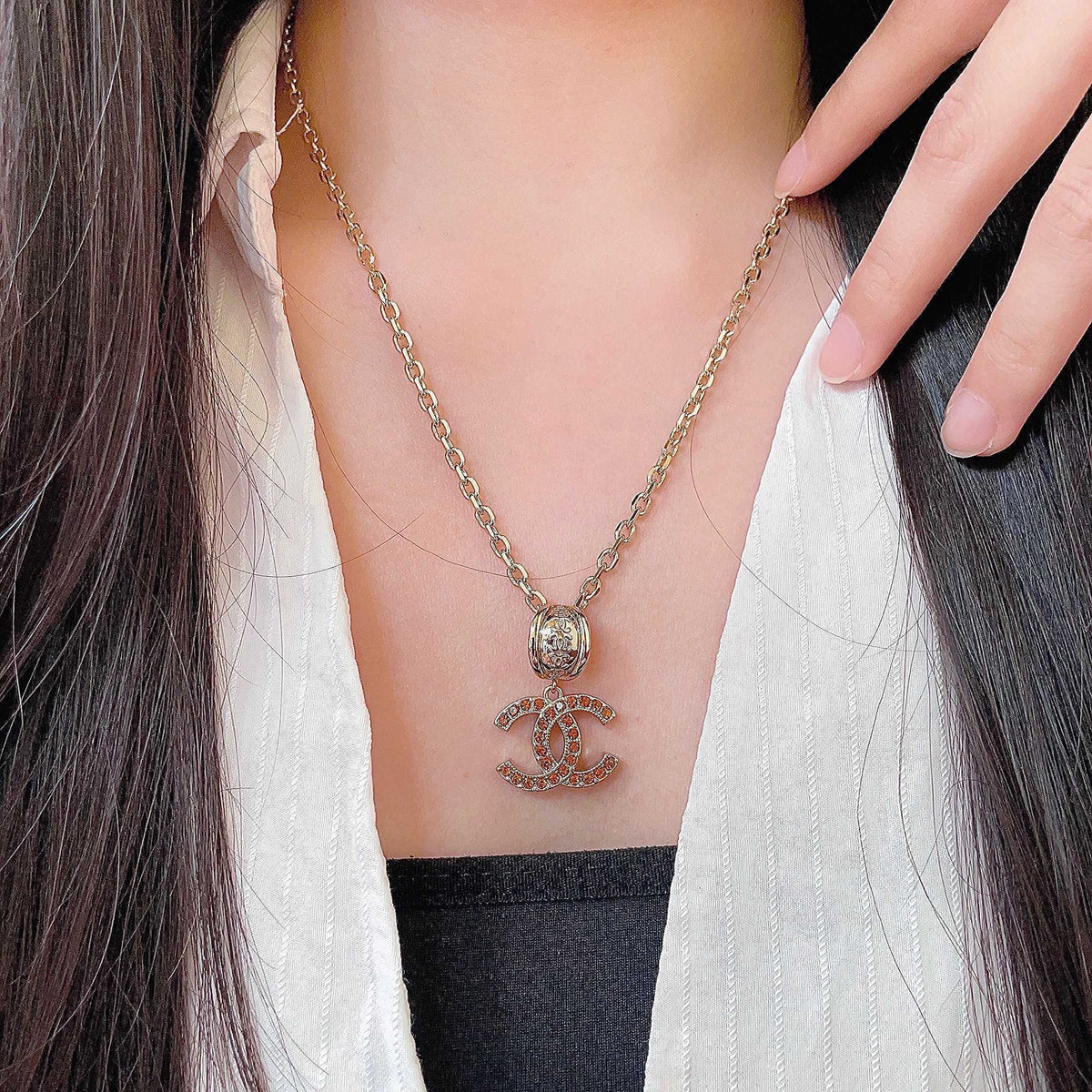 Double-C Emblem Crystal-Accent Pendant Necklace – Design 021 main product view