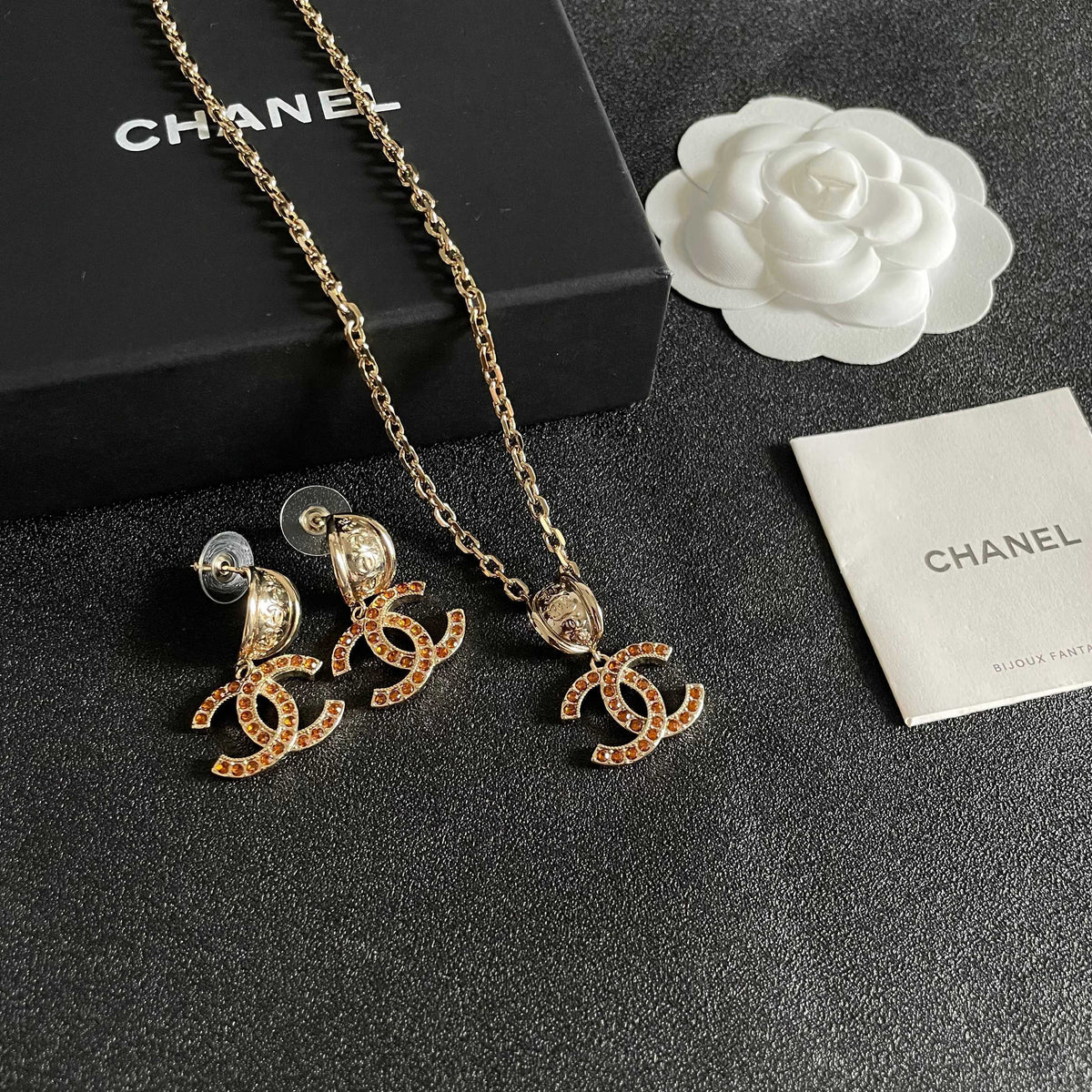 Double-C Emblem Crystal-Accent Pendant Necklace – Design 021 styled product view