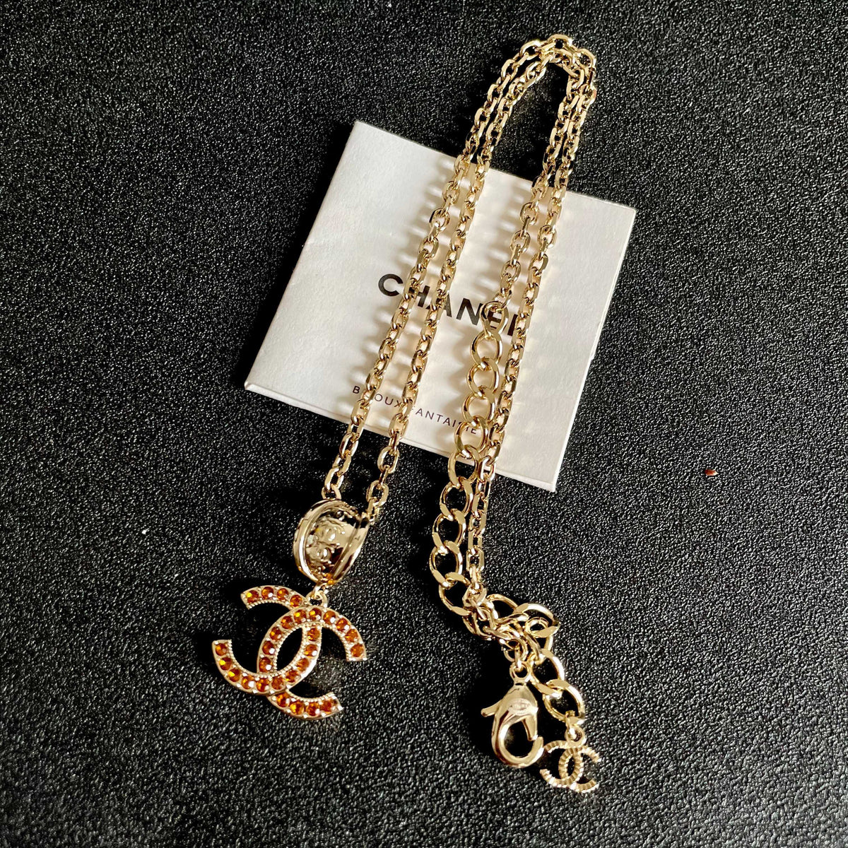 Double-C Emblem Crystal-Accent Pendant Necklace – Design 021 detail view