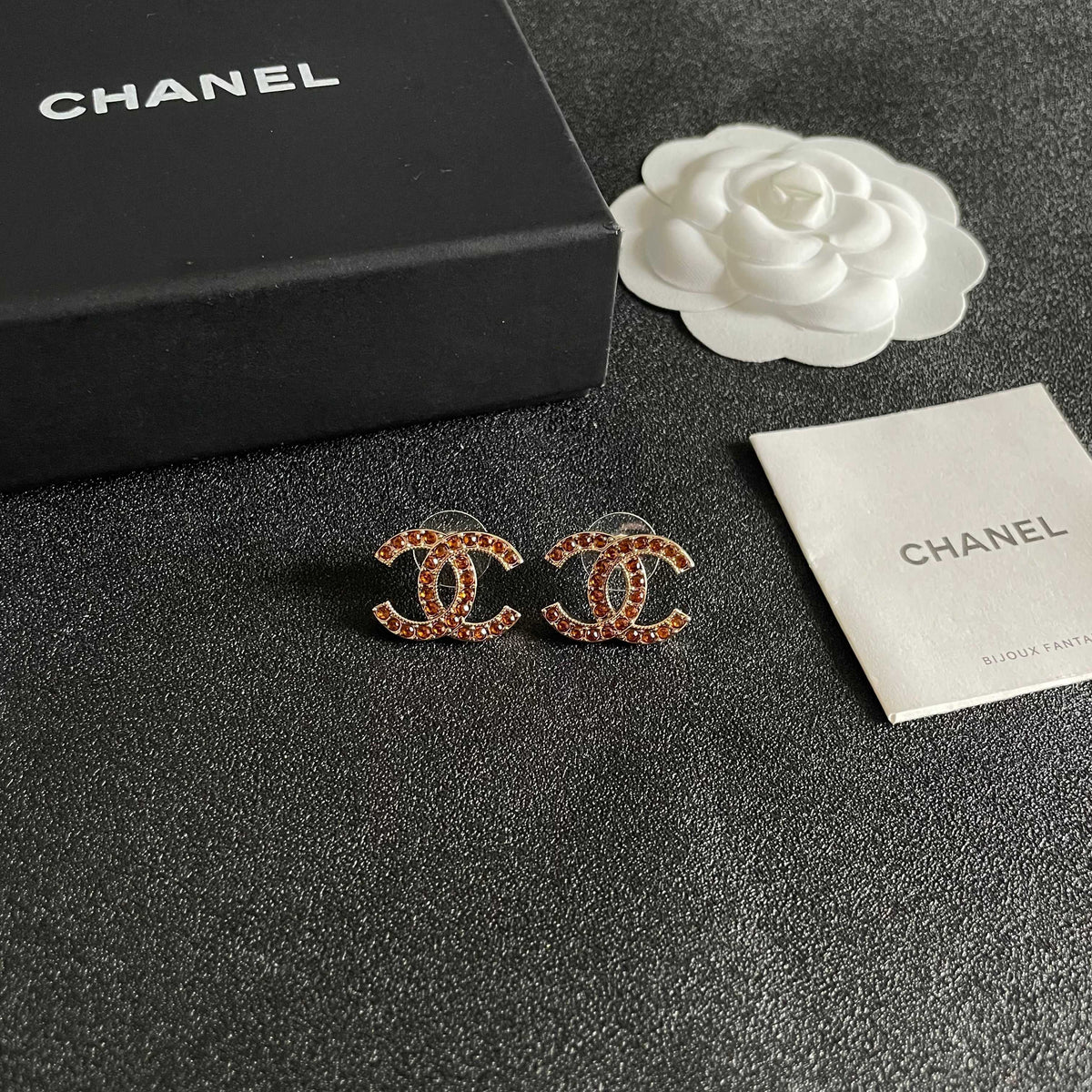 Double-C Emblem Crystal-Accent Stud Earrings – Design 023 styled product view